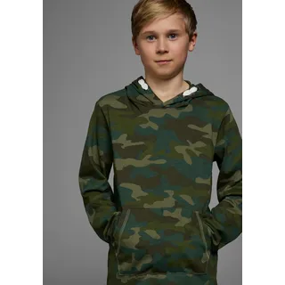 Langarmshirt KIDSWORLD "Tarnfarben - Muster", Jungen, Gr. 176/182, grün (grün, gemustert), Jersey, Obermaterial: 100% Baumwolle. Kapuzenfutter: 100% Baumwolle, bedruckt, Basic, Shirts Langarmshirt, Langarm, Basic-Passform, Allover-Druck, mit Kapuze