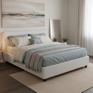 Talamo Italia - Doppelbett Carlotta, Bettkasten mit Kunstlederbezug, 100 % Made in Italy, Öffnung vorne, inklusive Matratze 160 x 200 cm, Weiß