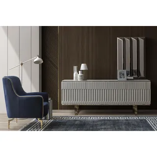Garnitur Sideboard Spiegel Kommode Schrank Designer Luxus Schränke Kommoden Set - Weiß