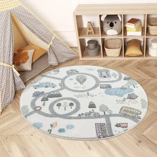 Carpet City Kinderteppich »Anime9376« rund 11 mm Höhe Straßen-Spiel-Teppich, Auto, Weicher Flor, Pflegeleicht, Kinderzimmer, beige