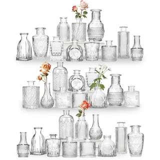 32 Mini Knospe Vase Glas Set als Hochzeit Mittelstücke für Tische, klare Vintage Vasen für Blumen, kleine Blumenvasen geeignet für tischdeko Geburtstag Party, Hochzeit, Baby-Dusche (32, Transparent)