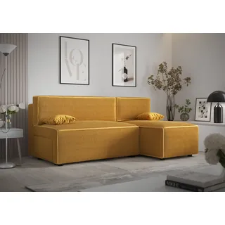 Ecksofa Alvito, Farbe: Honiggelb. Material: Kord. A: B: 212 cm,H: 85 cm, T: 105 cm, Eckcouch, Schlafcouch, Sofa bed, Schlafsofa - Gelb