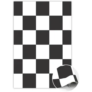 Tulup Vinyl Teppich 80x120 cm Schachbrettmuster , Schwarz, Weiß , Kunststoff , Rechteckig , 80x120 cm , Teppiche und Böden, Teppiche, Outdoorteppiche