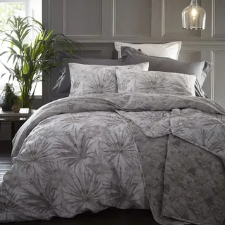 Palm Springs Bettwäsche-Set, Bettbezug und Kissenbezug, Perkal-Baumwolle, King Size, Grau