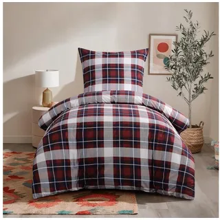 RUIKASI Bettwäsche Set Tartan Mikrofaser Rot 155 x 220 cm + 80 x 80 cm