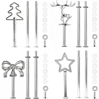 BetterJonny 4 Set Etageren Stangen, Etagere Bausatz Metallstangen Etagerenhalter Mittellochausstech 2 bis 3 Etage für Hochzeitstorte Tortenhalter Torten Etagere Tortenständer Silber Weihnachten