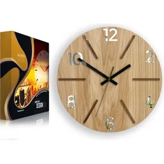 ModernClock, Wanduhr, Wohnzimmer, 33cm, große Wanduhr aus Eiche, Aksel Kupfer&spiegel