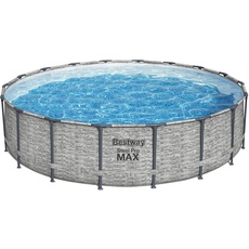 Bestway Steel Pro MAX Frame Pool Komplett-Set mit Filterpumpe Ø 549 x 122 cm, Steinwand-Optik (Cremegrau), rund