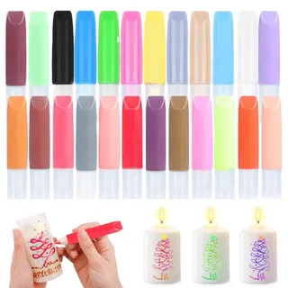 Rbleote 24 Stück Kerzenstifte, 24 Farben 10ml KerzenBemalen Set, Wachsstifte für Kerzen, Candle Pen, Kerzenfarbe Kerzenpen, Kerzenstifte zum Verzieren für DlY Kerzen Dekorieren, Keramik, Anmalen