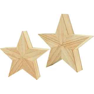 2er Set Deko Sterne aus Holz, naturbelassen - ca. 26,5 / 21 cm - Holzstern zum Stellen