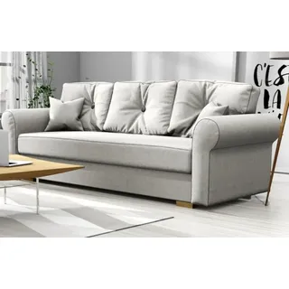 Schlafsofa TOP, Sofa mit Schlaffunktion und Bettkasten, Klappsofa, Schlafcouch mit grauen Knöpfen, Couch in Frabe: Hellgrau, Material: Strukturstoff - Hellgrau