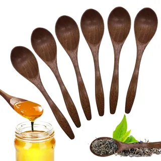Holzlöffel 6pcs, Honiglöffel natürlich, kleiner Holzleffel Handgefertigte Holzleffel Kaffeelöffel für heiße Schokolade Küchenzubehör