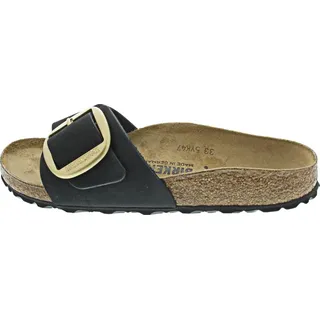 Birkenstock für Damen. 1023373 Madrid Big Buckle Ledersandalen schwarz (38), Wohnung, Keine, Lässig