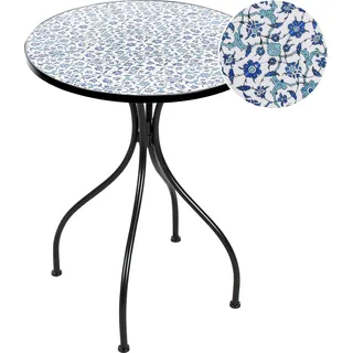BELIANI Balkontisch Schwarz u. Blau Eisen ø 60 cm Rund Keramik Mosaik Französisch Romantisch für 2 Personen Garten Outdoor Terrasse Ausstattung Möbel - Schwarz, Blau, Weiß