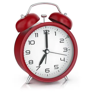 BEARWARE Wecker analog rund mit Licht, Retro, lauter Glockenalarm für Tiefschläfer, einfache Bedienung, weiße Tafel, beleuchtet, ohne Ticken, Vintage - Rot