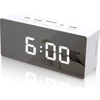 INF Digitaler LED-Wecker mit Spiegeloberfläche Weiß - Weiß