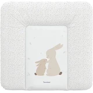 TRÄUMELAND - Wickelauflage Hophop Bunny beige | Wasserabweisende und abwischbare Wickelauflage mit süßen Hasen |Wickeltischauflage ausThermo-Vlies und phtalatfreie PVC. 75x75 cm