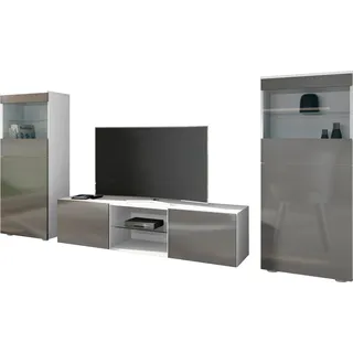 Wohnwand BORCHARDT MÖBEL "Scala, Mediawand 3-teilig mit 2 Vitrinen und Lowboard", weiß matt, graphit hochglanz, Mit Push to open, Kastenmöbel-Sets, Wohnwand, Mit Griffen oder Push-to-open-Systemen, Fronten matt oder glänzend