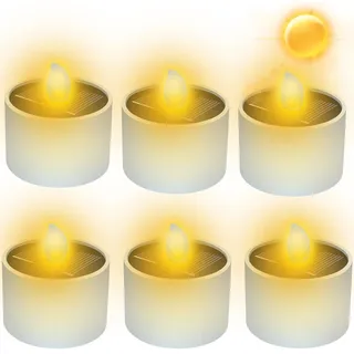 Vaileal 6 Stück Solar Teelichter für Außen, solar kerzen outdoor, Solarkerzen Außen Wasserdicht, Flackernde Flamme, Geeignet für Gartenpartys im Freien, Hochzeiten, Urlaubsdekorationen
