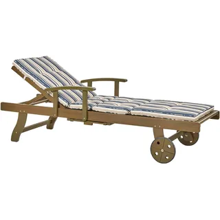 BELIANI Gartenliege Dunkelbraun und Blau-Beige Akazienholz mit Auflage Verstellbarem Kopf- und Fußteil Rollbar Modern Terrasse Garten Balkon Möbel - Braun, Blau, Beige