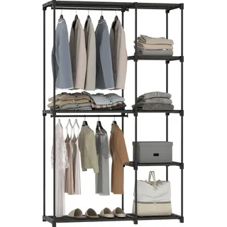HOMCOM Stoffschrank Kleiderschrank mit Kleiderstange, Ablagen, Stoffkleiderschrank für Schlafzimmer, Ankleidezimmer, 111 x 43 x 185 cm, Schwarz - Schwarz