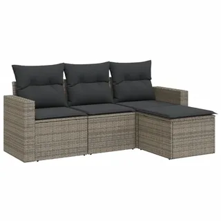 vidaXL 4-tlg. Garten-Sofagarnitur mit Kissen Grau Poly Rattan - Grau
