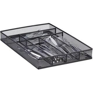 Relaxdays Besteckkasten Schwarz Metall 28,6 x 5,08 x 40,6 cm