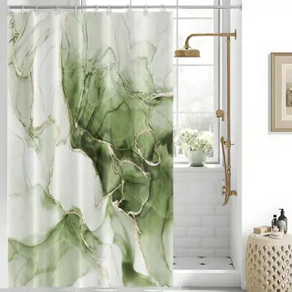 Uiiooazy Duschvorhang 150x180cm, Duschvorhang Anti Schimmel Grün Marmor Optik Türkis Marmoriert Modern Duschvorhänge Wasserdicht Stoff Waschbar Polyester Bad Vorhang mit 10 Haken für Badezimmer