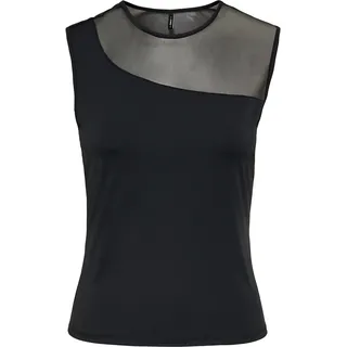 ONLY Rundhalsshirt "ONLTABY S/L ASYMMETRIC MESH TOP CS JRS" Materialmix, eng geschnitten, schwarz