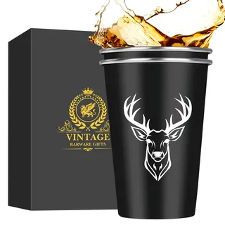 MR.BARWARE Hirschkopf Bierglase (0,5l), Personalisierte Jäger Geschenke, edles Bier-Geschenke für Jäger und Männer, Vatertagsgeschenke und Weihnachtsgeschenke (edelstahl, 2er Set)