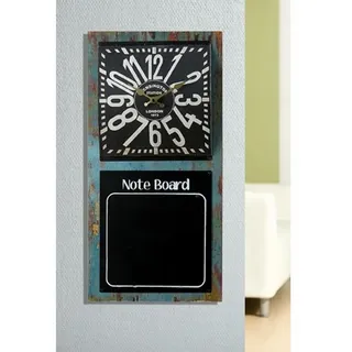 Gilde 68613 Wanduhr "Note Board" 60x30 cm mit Keidetafel im Industrie Design, Uhr, Retro Küchenuhr, Memoboard - Schwarz