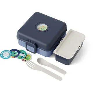 monbento - Kinder Brotdose mit Fächer Snacky blau Infinity - Snackbox für ganze Sandwiches - Besteck inklusive - Lunchbox Personalisiert - Ideal für Schule/Picknick – Spülmaschinenfest - BPA-Frei