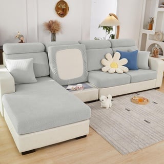 ShowyLive 2023 Neue Sofa Sitzkissenbezug Stretch Sitzkissenschutz für 2 Sitzer Sofa, Stretch Sitzkissenschutz für Sofabezug Ecksofa L Form (1 Stück, Hellgrau weben)