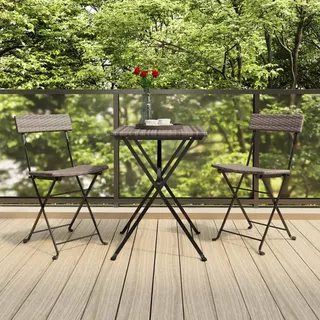 The Living Store 3-tlg. Bistro-Set Klappbar Grau Poly Rattan - Grau