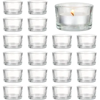 MATANA – 24 Elegante Teelichthalter - Teelichter Glas für Zuhause, 5cm Teelichthalter, Klar Teelichtgläser - Kerzenglas für Hochzeit, Dekorativ Kerzenglas, Teelicht Gläser für Standard-Teelichter