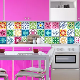 Ambiance Sticker Selbstklebende Wandtattoo Aufkleber, Wanddekoration, Fliesenaufkleber für Badezimmer und Küche Couleur Cartagena - 24 Stück Aufkleber 20 x 20 cm