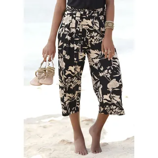 Culotte LASCANA "mit luftig-weitem Bein", Damen, Gr. 34, N-Gr, grau (schwarz, taupe, bedruckt), Jersey, Obermaterial: 95% Viskose, 5% Elasthan, bedruckt, figurumspielend 7/8-Länge, Hosen Culotte, mit Blumendruck, Stoffhose, leichte Sommerhose, Schlupfhose, Topseller