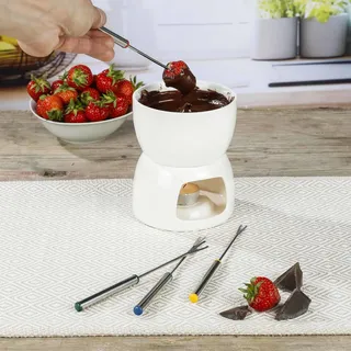 Schokoladen Fondue Schoko Fondue Set Schokoladenfondue Schokofondue Tasse Fondueset Teelicht Klein Mini Wichtelgeschenke für Frauen Männer 4 Personen Schokolade Schmelzen Keramik Schoko & Käsefondue