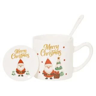 eCa KB20WZ2 Weihnachts-Geschenkset – Keramikbecher, Löffel, Untertasse, 400 ml - Rot
