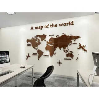 Shuanghao 3D Aesthetic Kunst Acrylglas Rubbel-Weltkarte Spiegel Wand Aufkleber Dekoration Wandbild Tattoo Modern Spiegel Wand Dekoration Aufkleber für Wohnung Zimmer Braun Groß