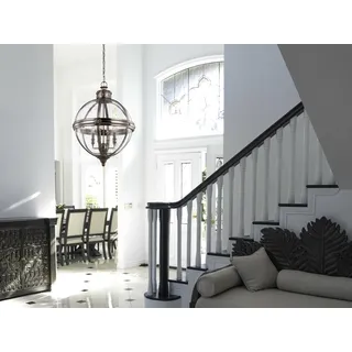 Ausgefallene Pendelleuchte 4 flammig mit Glaskugel & Stahl Silber Antik Ø49,8cm