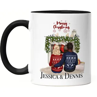 Kiddle-Design Paar Weihnachts-Tasse Schwarz Personalisiert Namen Pärchen Geschenk Weihnachten Freund & Freundin Individuelle Pärchen Xmas