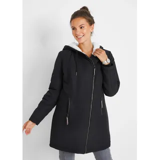 bonprix Allwetterjacke mit Kapuze mit gefütterter Kapuze und Teddyfell, Slim fit, schwarz