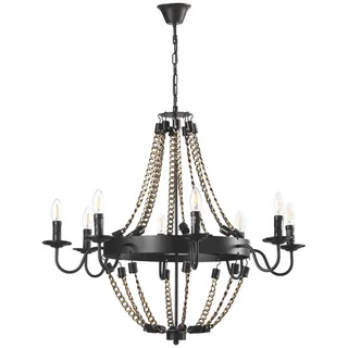 ONLI Kronleuchter 8 Lichter aus Metall schwarz mit Kette Antiker Stil, Industrial