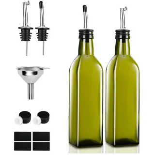 Olivenöl spender Flasche 2PCS 250ML mit Ausgieße Speiseöl Essig Messspender Set mit Trichter für Küche Grill Pasta Salate und Backen