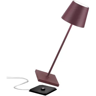 [Amazon Exclusive]Zafferano Poldina Pro Kabellose LED-Tischlampe Wiederaufladbar Touch-Dimmer-IP65, Aluminium H 38 cm/Sockeldurchmesser 11 cm mit Mehrfach-USB-Ladegerät(EU/UK/US), Bordeaux, LD0340X3x1