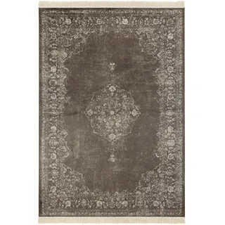 HANSE HOME Nouristan Orientalischer Teppich – Wohnzimmerteppich mit Fransen Oriental Vintage Medaillon Naveh Samt-Teppich für Wohnzimmer, Schlafzimmer, Esszimmer, Küche, Flur – Anthrazit, 135x195cm