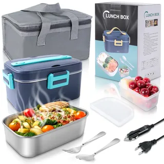 Romon Elektrische Lunchbox, 1.8L Lunchbox Thermo, 3 in 1 12V/24V/220V Heatsbox Schnell 75W Essensbox Warmes Mittagessen, Tragbare Edelstahl Wärmeboxen Lunch Boxen für Essen Lkw Auto Büro Arbeit