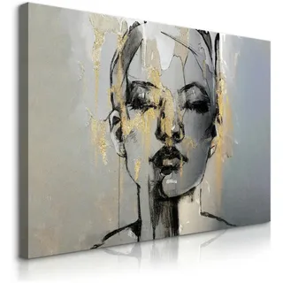 Muralo Leinwandbild Porträt Frau Abstraktion 40x30 , Schwarz, Weiß, Beige, Grau , Textil , Abstrakt, Person/Charakter , Rechteckig , 40x30 cm , Bilder & Rahmen, Bilder, Leinwandbilder