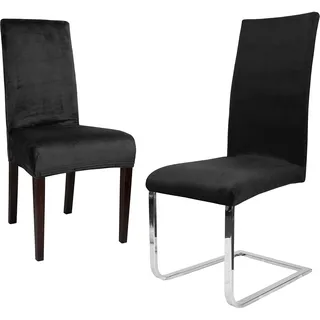 BEAUTEX 2er Set LEA Stuhlhusse, elastische Uni Stretch-Husse aus Samt Mikrofaser Farbe wählbar (Schwarz)